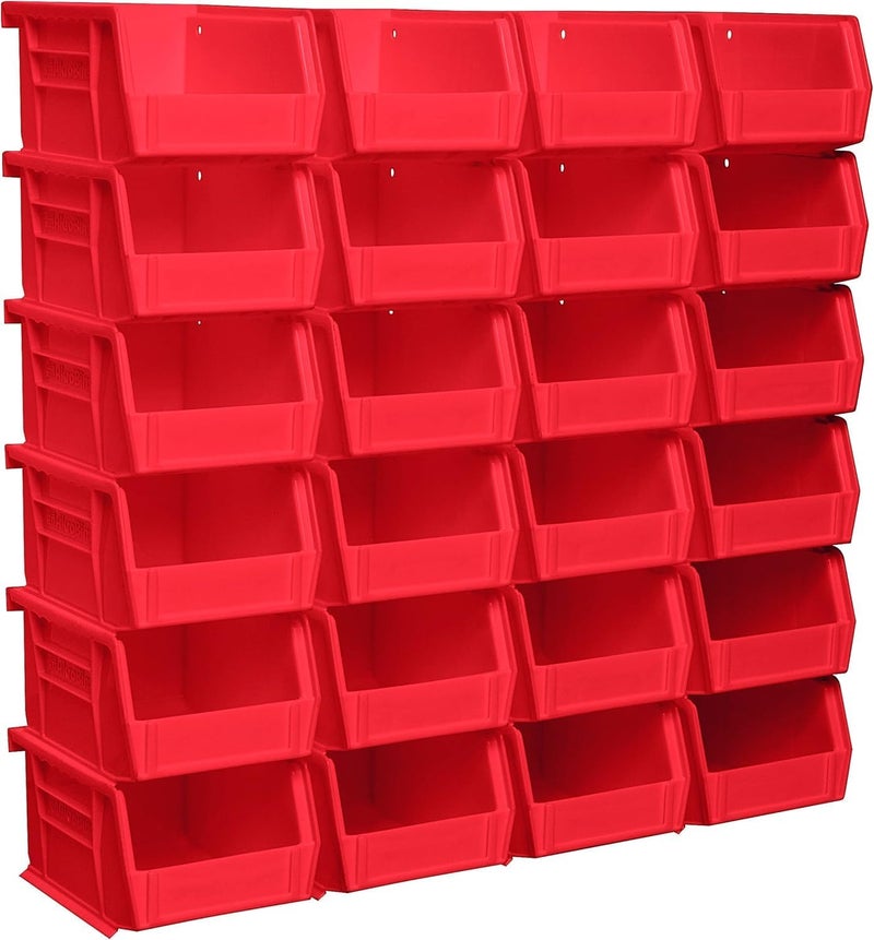 AkroMils 30210 AkroBins Plastic Storage Bins, Space-Saving Stackable Bins for Garage, Pantry, Craft Organization, 5-" x 4-" x 3-", Red, 24-Pack - Image 1